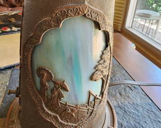 Antique slag glass lamp