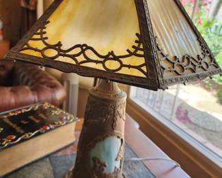 Antique slag glass lamp