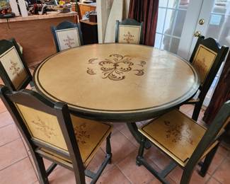 Large round hand painted table with 6 chairs