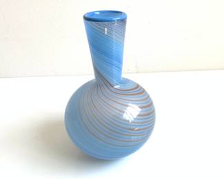 An art glass vase with a swirled design, possibly by Dansk.