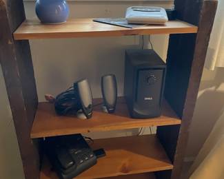 Bookcase, table lamp, and speaker set