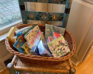 Painted chairs w rush seats - set of 4 available - and party napkins