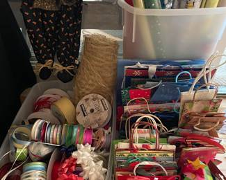 Wrapping paper, ribbon, bows, and bags
