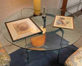 MCM glass round table w metal base