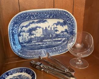 English blue and white China and barware