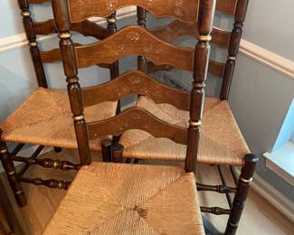 Ladder-back dining chairs with rush, seats all in excellent condition (eight chairs available)