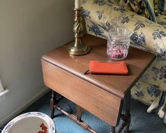 Drop leaf side table, , Biscotti jar, TUMI wallet, and Asian planter
