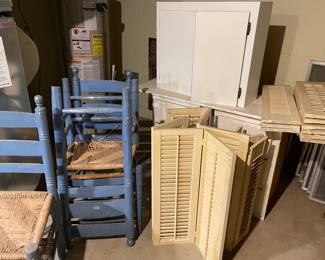 Rush seated chairs - need some repairs, shutters, storage cabinets