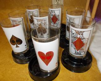 VERY vintage glasses with ashtray coasters