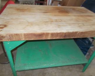 Industrial table with butcher block top