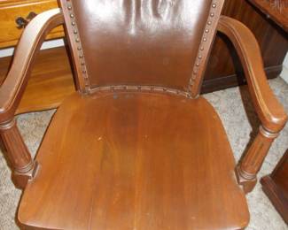 Antique leather back officve chair