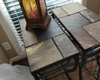 2 stone top side tables