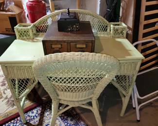 Antique wicker desk & chair