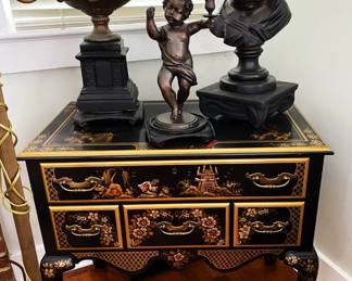 black chinoiserie lowboy chest