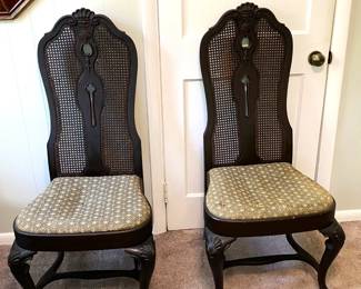 walnut, cane back w/carved keyhole slat chairs c.1915