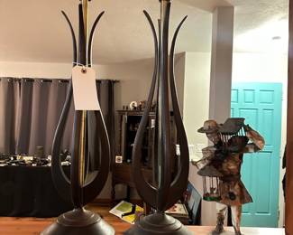 Mid-Century Walnut sculpted Lamps by the pair 