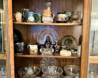 China Cabinet w/ Pottery Mugs & Misc
(Mugs moved)