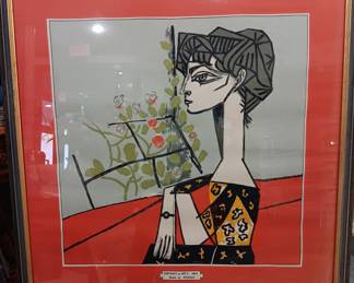 Picasso Jaqueline With Flowers Vintaged  Framed  Lithograph Art