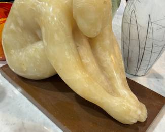 Large Marble Stretching Female Figure

