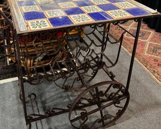  Bar Cart Metal/ Tile Top