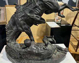 Frederic  Remington Large Bronze Horse & Rider Sculpture
