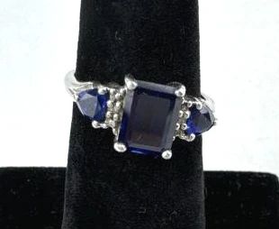 925 Silver Diamond & Blue Lab Stone Ring