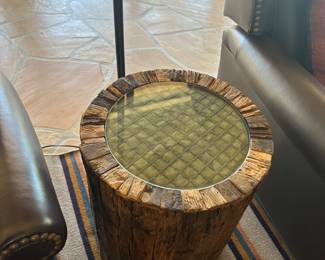 Rustic Round Wood End Table