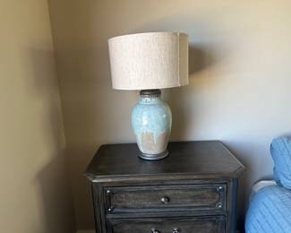 Turquoise and tan Table Lamps pair