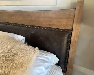 Rustic King Leather & Wood Bed