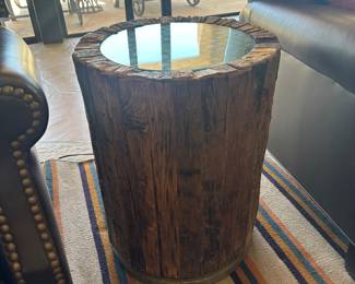 Rustic Round Wood End Table