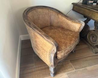 Distressed Leather Accent Chair