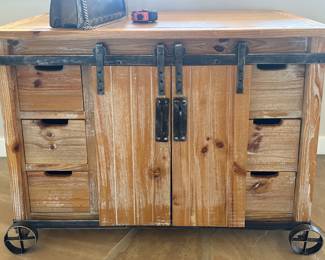 Reclaimed wood kitchen island cart on wheels