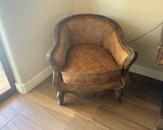 Distressed Leather Accent Chair