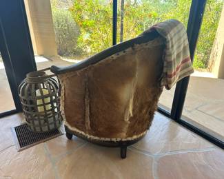 1. Lantern 2. Hair-On-Hide Barrel Chair