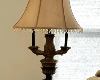 Victorian Style Urn Lamp w/ gold beaded shade