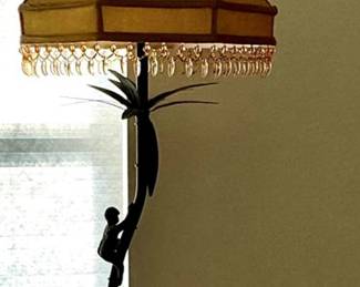 Vintage Wrought Iron Floor Lamp w/ Monkeys & Bamboo