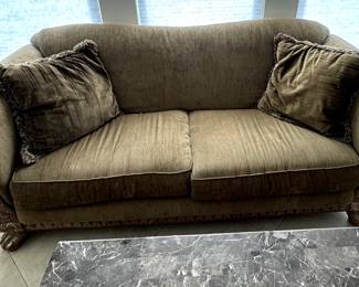 3 Piece Living Room Set Couch, Marbled Coffee Table & Marbled End Table