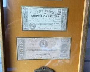 Framed NC SC Confederate Money