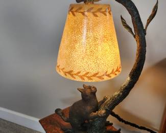Maitland Smith Bronze Cat and Bird Lamp