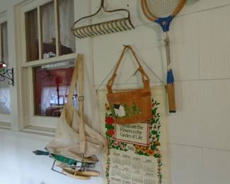People are re-purposing the old gravel rakes into fruit feeders for the birds. Lots of linen calenders and even a seed spreader.