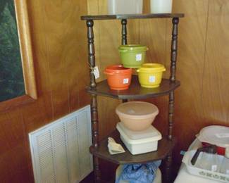 I call this the Tower of Tupperware. The Corner Shelf is for sale as well as the Tupperware. (There is a huge bowl at the bottom you cannot see in the picture.)