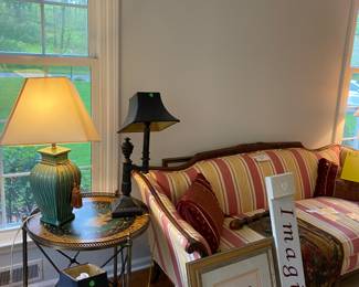 Lamps. Antique table. Pictures