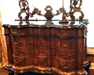 Antique Walnut Bombay Dresser w/Marble Top