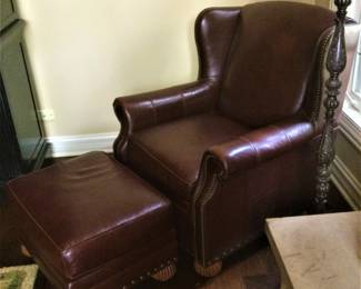 Leather Armchair and Ottoman