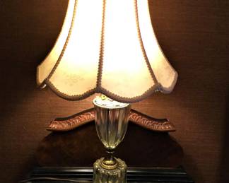 Pair Brass and Crystal Lamps