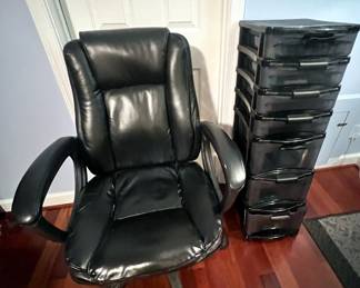 Office Chair and Plastic Tower of Drawers