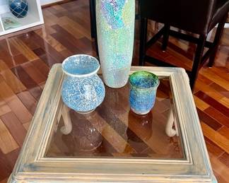 Crackle Vases & Glass End Table 