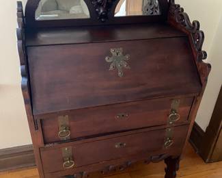 Antique Mahogany Ladies Writing Desk/Secretary, Beveled Mirrors, Original Hardware,