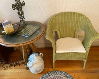 Vintage Green Wicker Arm Chair