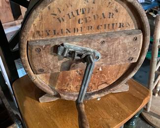 Antique White Cedar Cylinder Churn